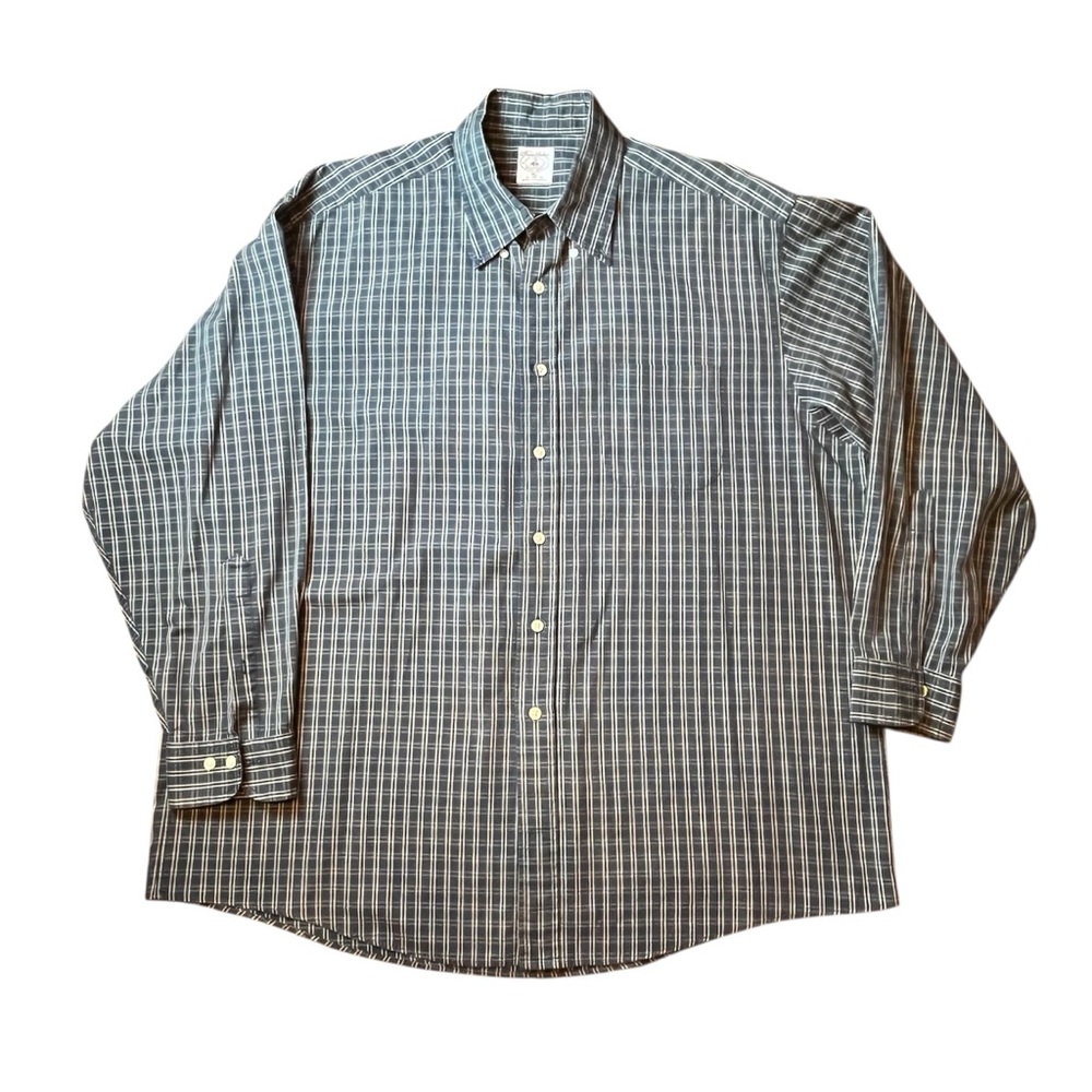 Brooks Brothers Flannel Shirt Men's  Blue Gray Plaid ‎ Cotton SZ XL